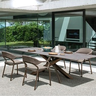 BUNISE ชุดโต๊ะเก้าอี้กลางแจ้งวัสดุอลูมิเนียมและหวายทอ สำหรับวิลล่า ห้องพัก ระเบียง สไตล์โมเดิร์น พร้