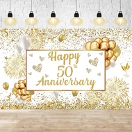 Happy 50th Wedding Anniversary Photography Backdrop White Gold Happy 50th Anniversary Banner 50th An