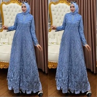 Zalia Max Dress Brokat Kondangan Wanita Muslim Terbaru 2025 Matt Ceruty Model Dua Layer Mewah Elegan