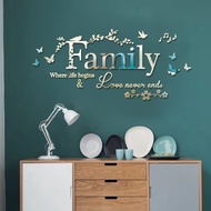 Family Text Wall Stickers 3D Acrylic Mirror Wall Stickers Home Bedroom Living Room Wall Decoration