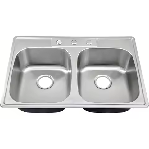 Drop In Double Bowl Kitchen Sink 33 Inch 50/50 Topmount 18 Gauge Stainless Steel Commercial Grade Sa