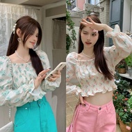 Mini shop (72031) Off-Shoulder Top Chiffon Fabric With Smocked Details Floral Pattern -C