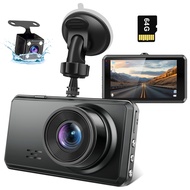 2K Dual Dash Camera for Cars, Free 64G SD Card, FHD 2K+1080P Dash Cam Front and Rear, 3.2'' IPS Scre