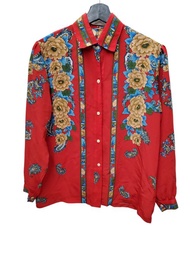 美國製 guess jeans 絲質 花卉圖騰 紅色 長襯 M號 近全新