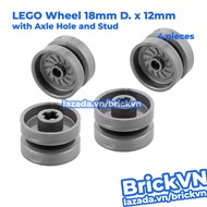 [4 Cái] Phụ Kiện LEGO Bánh Xe 18mm D. x 12mm Với Lỗ Trục và Nút Ghép Màu Bạc Nhạt ID 6102594 18976
