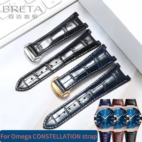 For Omega Constellation 131.33 Series notched leather watch band 25x13mm 25x14mm blue Watch strap wr