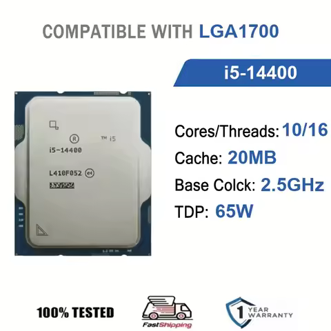 Intel Core i5-14400 10 Core 16 Thread 2.5Ghz 65W 20MB Cache 10nm LGA1700 SRN36 DDR4-3200 / DDR5-4800