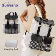 Sunveno Mommy Diaper Bag Backpack Multiftion Stylish Baby Bag With Changing Pad Large Capacity Houndstooth Diaper Backpack