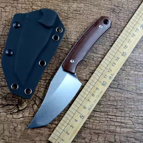 TWOSUN TS608 Fixed Hunting Knife D2 Stonewashed Blade Kydex Sheath Outdoor Camping Tool