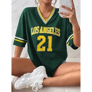 New Los Angeles No.21 Printed T-Shirt For Women Summer  V-Neck Short Sleeve Sports Football Jersey Y