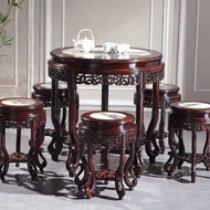 S-T💛Rosewood Furniture Wuzi Dengke Sandal Wood Ming and Qing Antique Dining Table Tea Table Marble round Table Marble ro