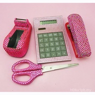 Set Alat Tulis Bertampal Berlian Penuh Berlian Stapler Gam Meja Gunting Kalkulator Pemegang Pen Pemb