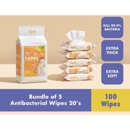 Hoppi Premium Baby Antibacterial Wipes / Baby Wipes / Wet Wipes / Wet Tissue - 20 Wipes