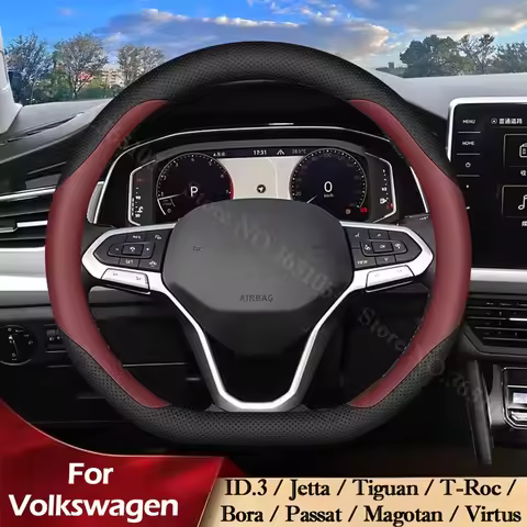 Ultra-thin Nappa Leather Car Steering Wheel Cover for Volkswagen VW ID.3 GTI‌ ‌Passat Magotan Jetta 