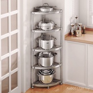 Shelf Fan-Shaped Kitchen Stainless Steel Corner Pot Triangle Floor Rack Multi-Layer Storage Pot Rack