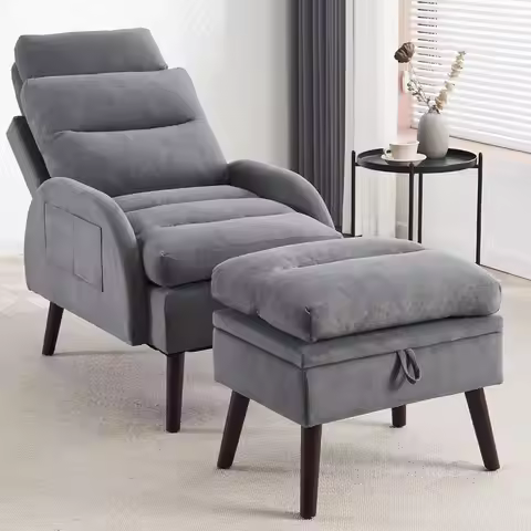 Accent Chair with Ottoman, Comfy Reading Chair and Ottoman Set, Modern Oversized Velvet Lounge Armch