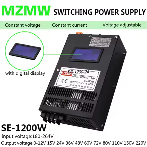 1200W Adjustable AC/DC Industrial Switching Power Supply 0-12V 24V 36V 48V 60V 72V 110V 220V Display