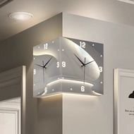 Abstract Minimalist Living Room Double-Sided Corner Wall Clock Creative Corner Clock Mural Light led