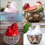 home  lifeLarge Stainless Steel Mesh Wire Egg Storage Basket with Ceramic Farm Chicken Top and Handl