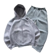 High Street Y2KกางเกงMens CasualกางเกงHoodieชุดStreetwearตรงSweatpantsหลวมเย็บปักถักร้อยHoodieคู่อิน