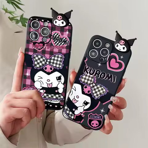 3D Cartoon Sanrio Kuromi Phone Case For OPPO A3 NFC A5 A5i A6 Pro Find X3 X5 Lite With Holder Lanyar