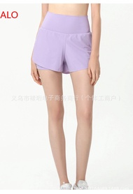 {ALO} ® Womens Al Sports Shorts Double-Layer Anti-Exposure Running Leggings Breathable Suitable For 