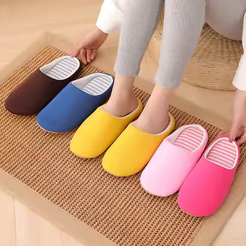 Mntrerm Men Casual Shoes Home Indoor Slippers Striped Soft Plush Male House Bedroom Slippers Winter 