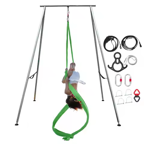 9.6 FT 115.3 Inch Adjustable Height Aerial Yoga Frame amp Hammock, Professional Swing Stand with 18 