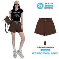 Bigsize Shorts - Brown Basic Plain High Waist Shorts QC4010 2KJeans_Bigsize
