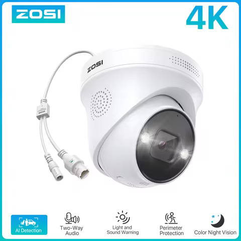 ZOSI 4K PoE IP Camera H.265+ 8MP 5MP HDR Add-on Camera AI Human Detect 100ft Night Vision IP66 Outdo