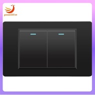 [gaozuo523.vn] Tempered Glass Mechanical Button Electrical Wall Switch 2 Gang 2 Way 118mmx72mm Black