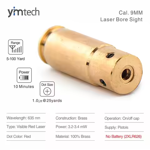 Laser Cartridge Bore Sighting Your Weapon System 9X19MM Gun Accessories, Red Dot Laser Pointer, 9mm