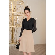 Women's A-line dress DAN CHAU 914, black and cream, size M L XL 2XL 3XL