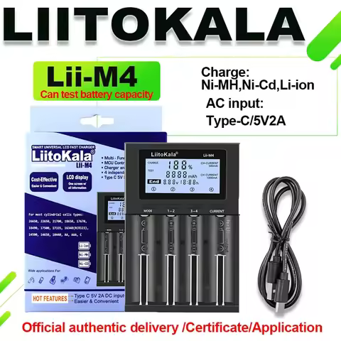LiitoKala Lii-M4 M4S 18650 Charger LCD Display Universal Smart Charger 26650 18650 21700 AA AAA and 