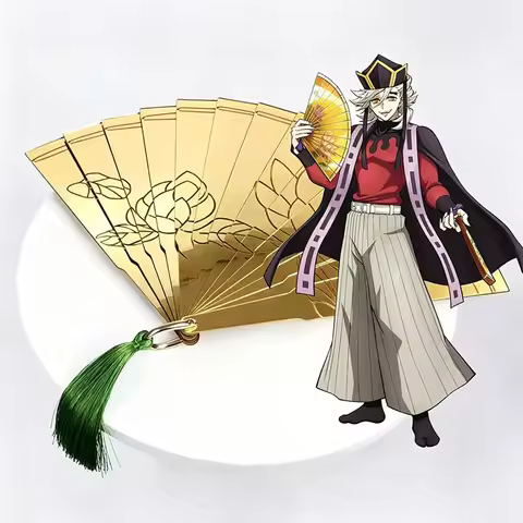 Demon Slayer Douma Cosplay Fan Golden Acrylic Mirror Folding Fan Carved Lotus Pattern Cosplay Prop f