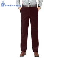High Waist Button Zipper Fly Pockets Solid Color Deep Crotch Men Pants Winter Fleece Lining Warm Cor