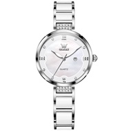 OLEVS 5589 Women Quartz Fashion Watch Gift Round-dial Ceramic Watchband Wristwatch Calendar