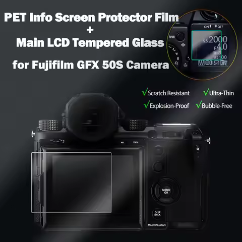 Fuji GFX50S Camera Main Screen Tempered Glass Hardness + PET Info Film Screen Protector for Fujifilm