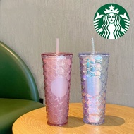 710ml Starbucks Tumbler Fish Scale Straw Cups Starbucks Mermaid Pink/Purple Cold Cup Tumbler