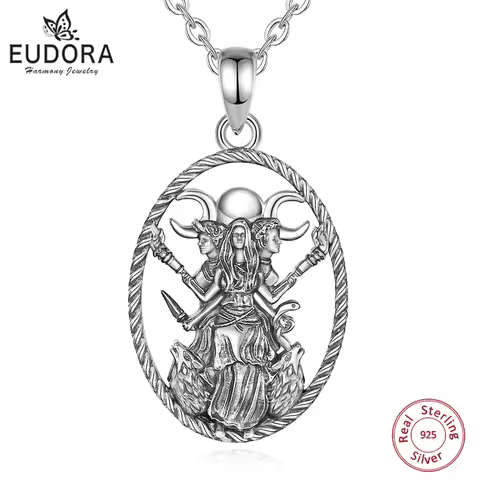 Eudora 925 Sterling Silver Triple Moon Goddess Necklace Dog Hecate Amulet Pendant vintage Triple God