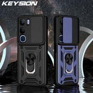 KEYSION Shockproof Case for VIVO V40 Lite Slide Camera Protection Ring Stand Phone Back Cover for VI
