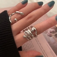 European and American S925 Silver Exaggerated Ring Female Retro Irregular Ripple Open Ring Personali