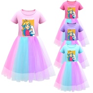 MARIO Kids Summer Princess Peach Dress Children's PLace Wedding Party Princess Dresses Toddler Girls Birthday Party Dress