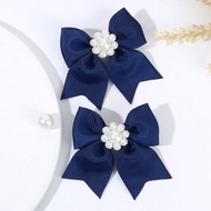 2 chiếc nơ cài tóc màu xanh navy cho bé gái nơ hoa ngọc trai kẹp cá sấu kẹp tóc mini màu trơn dễ thư