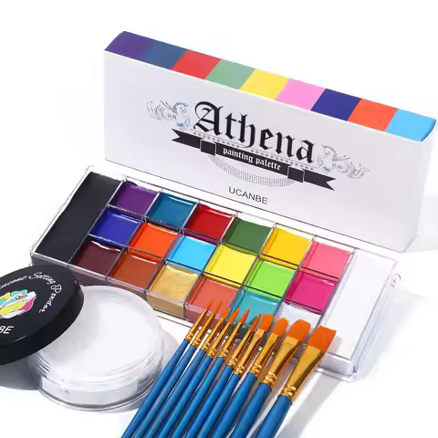Athena Face Body Paint Oil Palette + Translucent Setting Powder + 10PCS Brushes Set, Professional No