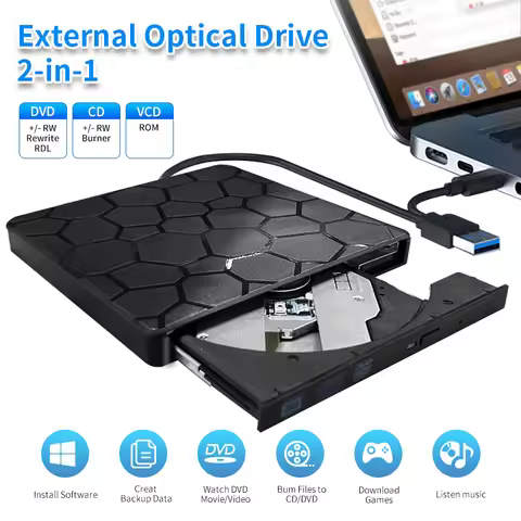 USB 3.0 Type-C CD Player DVD Burner 2-in-1 External Optical Drives Portable CD-RW DVD-ROM Writer Rea