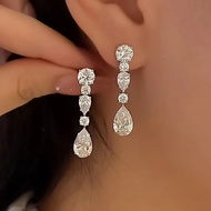 Luxury Long Lab Moissanite Diamond Dangle Earring 100% Real 925 sterling silver Party Wedding Drop E