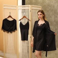 Set Áo Khoác 3 Món Gồm Áo Khoác Đầm Ngủ Đồ Bộ Lụa Satin Cao Cấp AAK-04AD-04AS-04