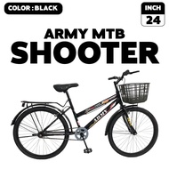 จักรยาน MTB ARMY รุ่น SHOOTER 24นิ้ว สีใหม่2023 ตัวถังแข็งแรงทนทาน ตะกร้าหน้าใหญ่ใส่ของได้มาก (มีจัดส่งพร้อมขี่เป็นคัน 100%+รับประกัน)