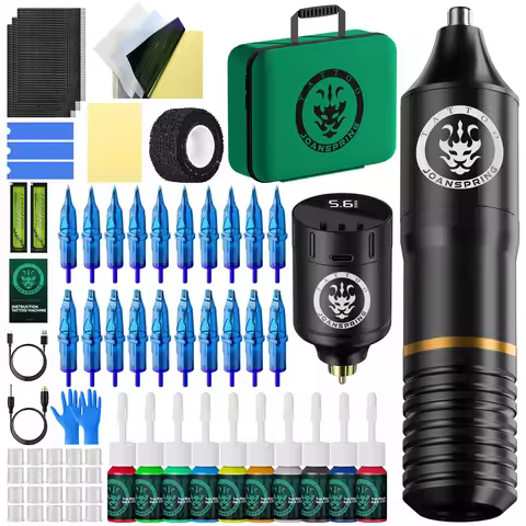 Black/Green Tattoo Machine Kit Wireless 1350mAH Battery Rotary Tattoo Machine Pen Set With 5ml Tatto